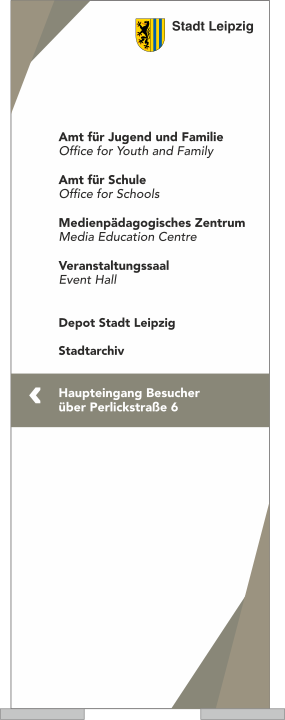 GSI DESIGN | Signaletikkonzept Leipzig - Beispiel Stele Außenbereich
